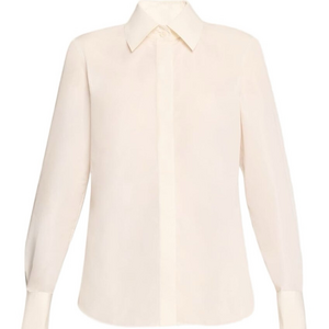 NEW LAFAYETTE 148 New York Button-Down Recycled Taffeta Blouse In Cloud  XS/S